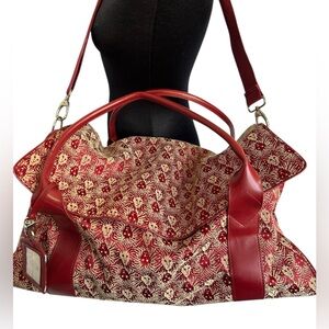 Anne Klein Large Overnite Lion Logo Tote Bag Duffle Red With Crossbody Strap